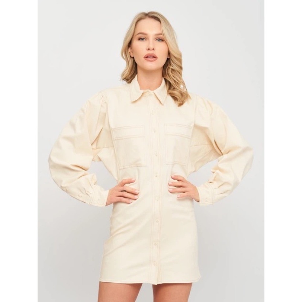 ZARA Natural Cream Shirtdress Mini Shirt Dress Buttons Pockets Twill Small
